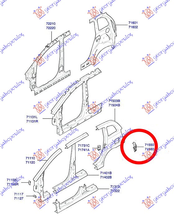 ΛΑΜΑΡΙΝΑΚΙ ΠΙΣΩΥ ΦΑΝΟΥ (Γνήσιο) ΔΕ HYUNDAI MATRIX 01-08 057205551
