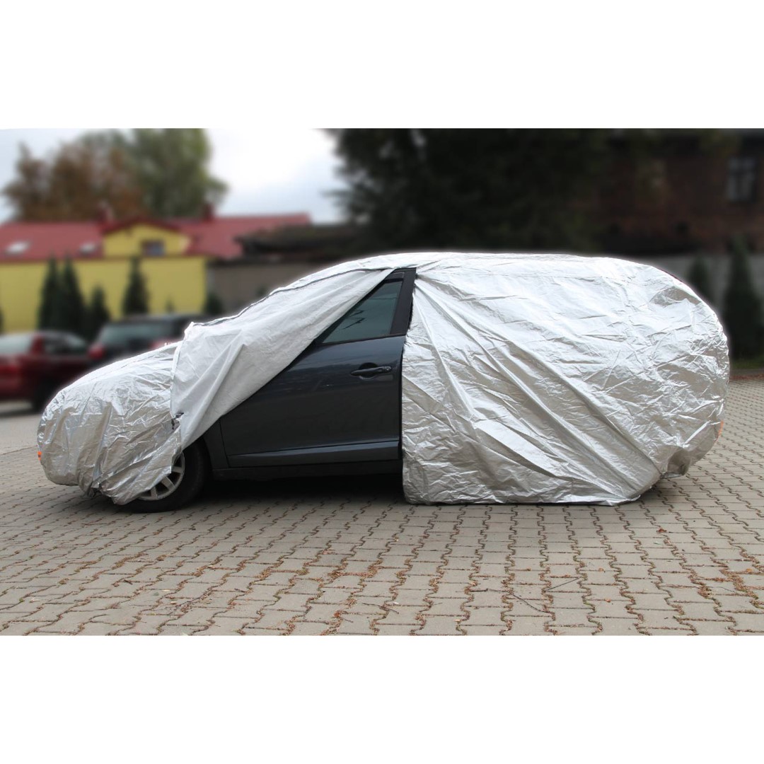Amio - Κουκούλα Αυτοκινήτου Cotton 120g με φερμουάρ διάσταση 530 x 180 x 120 cm χρώμα ασημί μέγεθος X-Large για Επιβατικά Αυτοκίνητα - 1 τεμ. (01112/AM) - Image 2