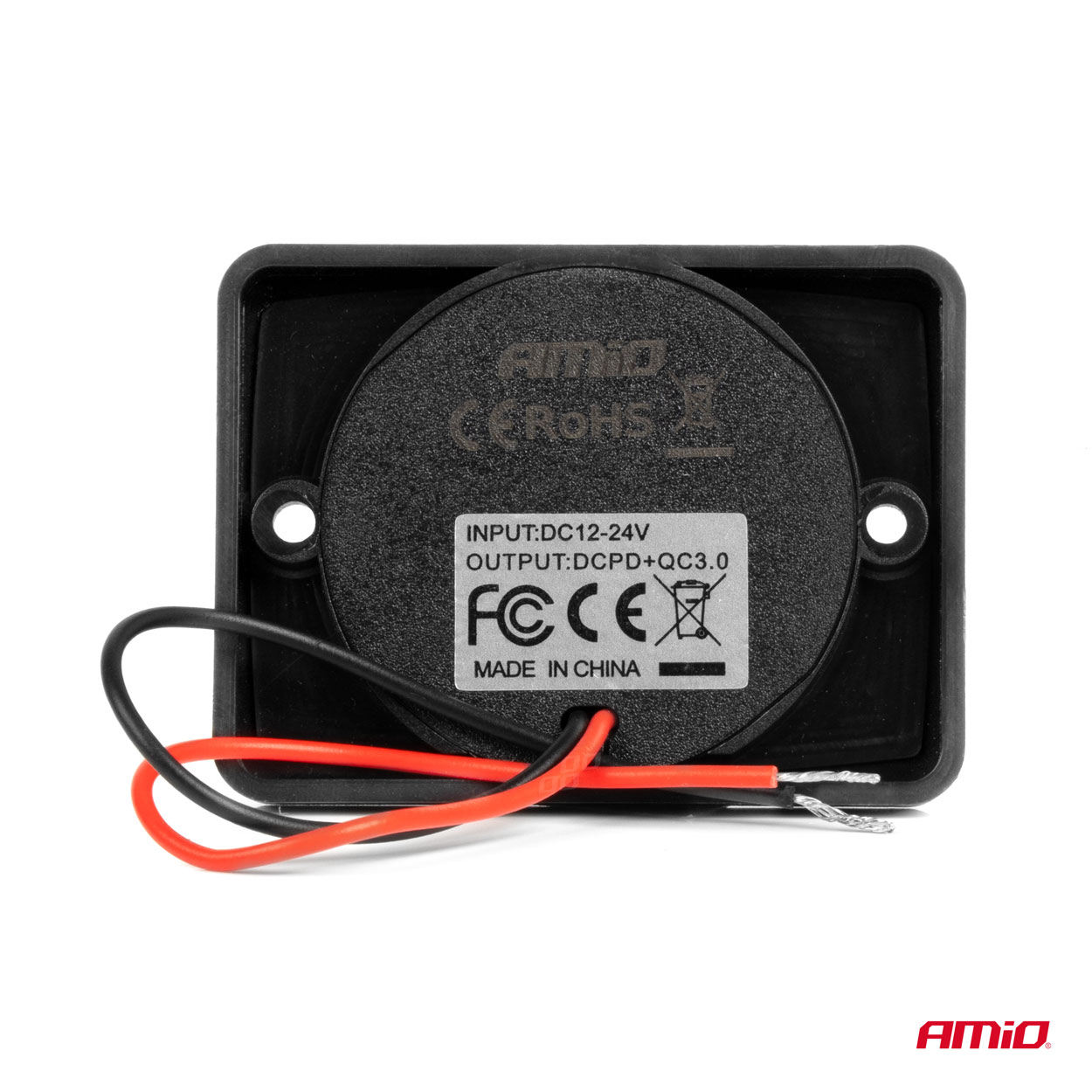 Amio - ΠΡΙΖΑ ΜΕ 2 ΘΥΡΕΣ-USB+USB-C ΚΑΙ ΚΑΠΑΚΙ 12/24V QUICK CHARGE 3.0 ΑΔΙΑΒΡΟΧΗ ΤΕΤΡΑΓΩΝΟ ΣΧΗΜΑ ΜΑΥΡΗ - 1 Τεμ. (04231/AM) - Image 2