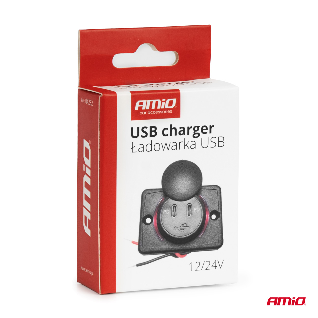 Amio - ΠΡΙΖΑ ΜΕ 2 ΘΥΡΕΣ USB ΚΑΙ ΚΑΠΑΚΙ 12/24V ΑΔΙΑΒΡΟΧΗ ΤΕΤΡΑΓΩΝΟ ΣΧΗΜΑ ΜΕ ΚΟΚΚΙΝΟ LED ΦΩΣ ΜΑΥΡΗ - 1 Τεμ. (04232/AM) - Image 5