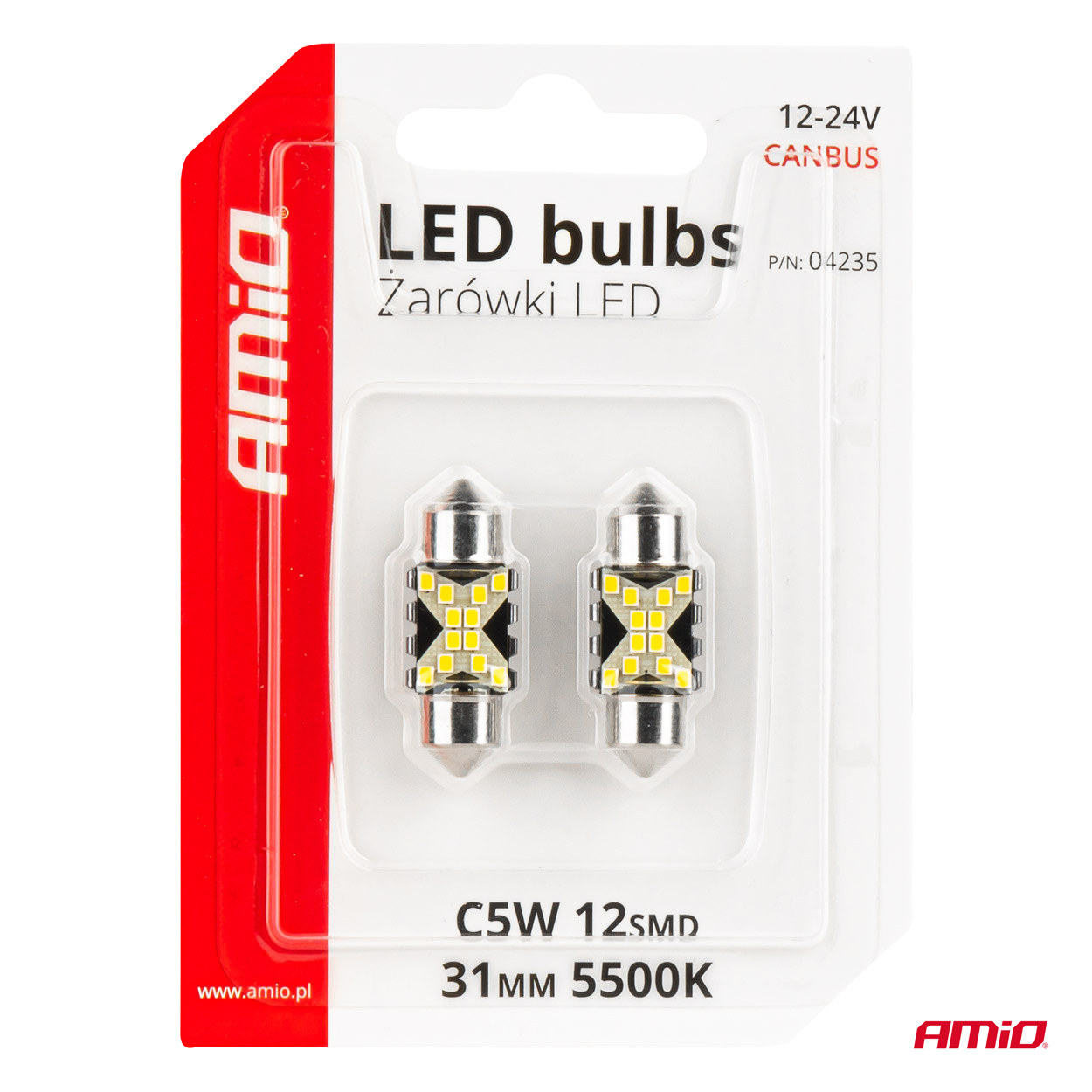 Amio - ΛΑΜΠΑΚΙΑ ΠΛΑΦΟΝΙΕΡΑΣ 31mm 12/24V C5W 5500K 12xSMD 2016 CAN-BUS FESTOON (ΛΕΥΚΟ) - 2 ΤΕΜ. (04235/AM) - Image 5