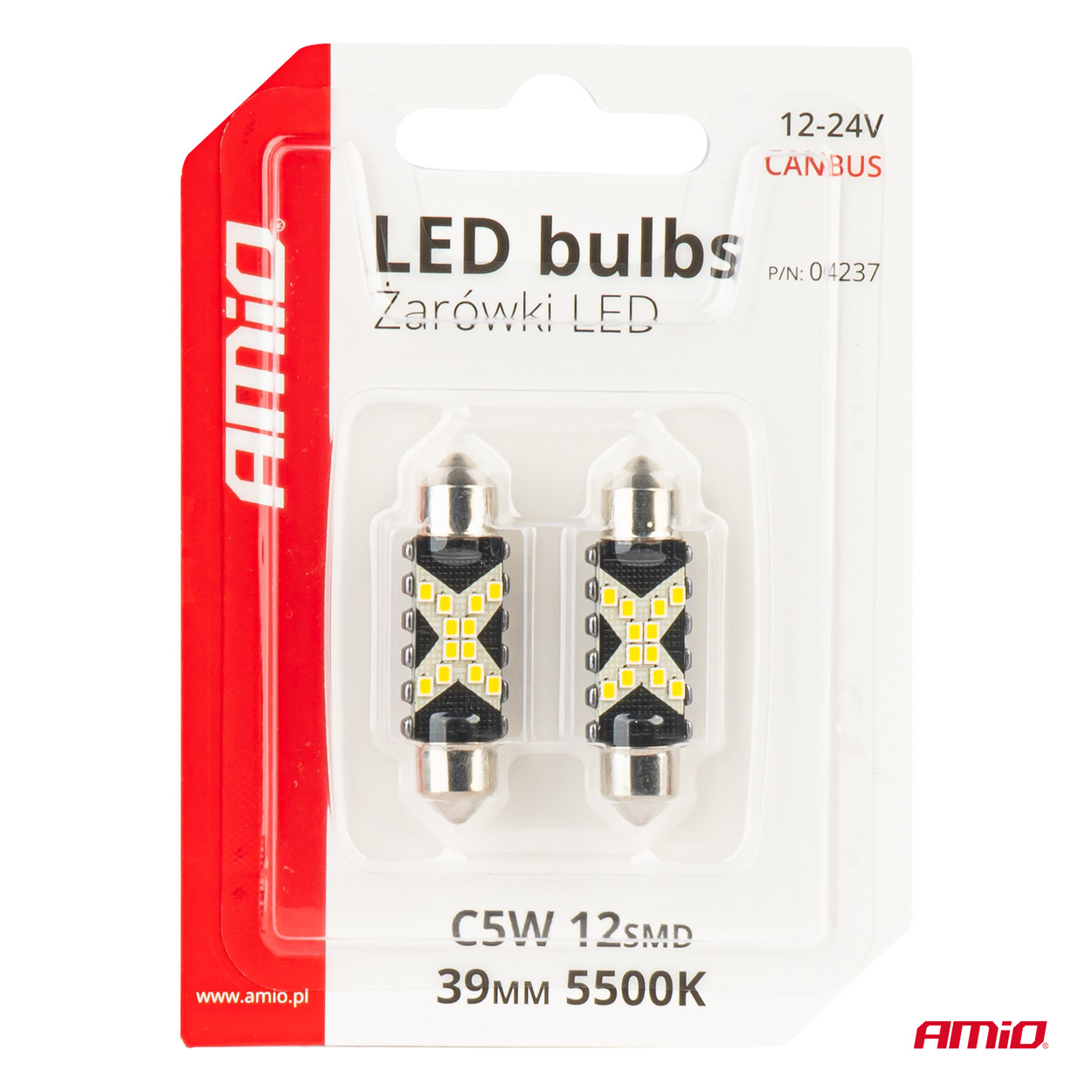 Amio - ΛΑΜΠΑΚΙΑ ΠΛΑΦΟΝΙΕΡΑΣ 39mm 12/24V C5W 5500K 12xSMD 2016 CAN-BUS FESTOON (ΛΕΥΚΟ) - 2 ΤΕΜ. (04237/AM) - Image 5