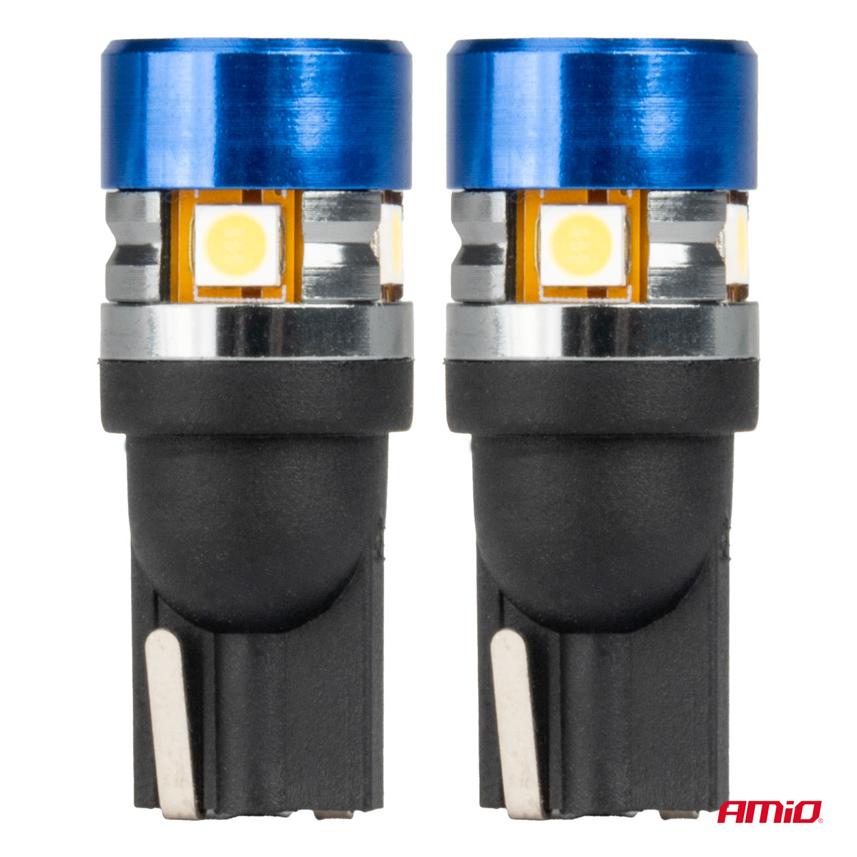 Amio - Λάμπες LED T10 W5W τάση λειτουργίας 12/24V με 5xSMD 3030 Can-bus λευκό φως 5.500K (σε χρώμα μπλε-μαύρο) για Επιβατικά Αυτοκίνητα και Φορτηγά - 2 τεμ. (04240/AM) - Image 2
