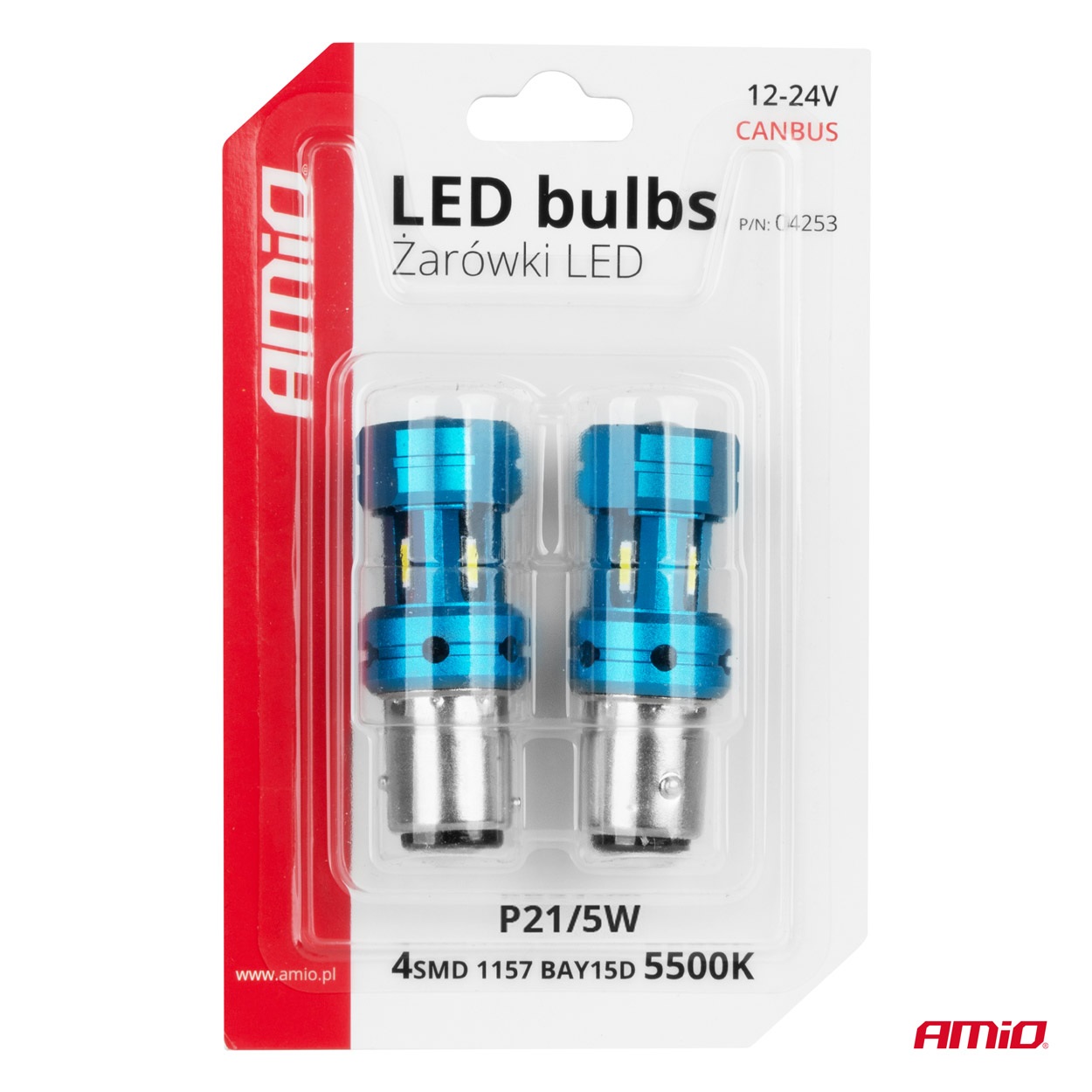 Amio - Λάμπες LED Αυτοκινήτου LED CANBUS 1157 BAY15D P21/5W 4SMD 1860 6000K Λευκή – Universal 12V/24V - 2 Τεμ. (04253/AM) - Image 5