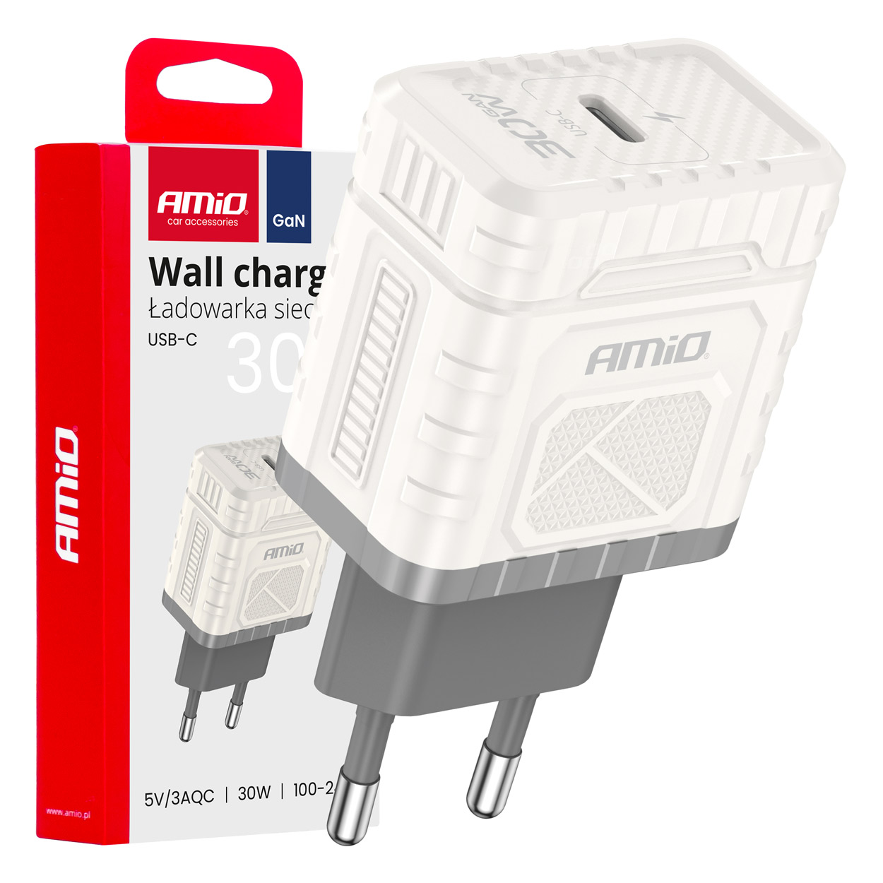 Amio - ΦΟΡΤΙΣΤΗΣ ΜΕ ΟΙΚΙΑΚΗ ΠΡΙΖΑ ΜΕ 1 ΘΥΡΑ USB-C 30W 100-240V ΛΕΥΚΟ - 1 Τεμ. (04285/AM)