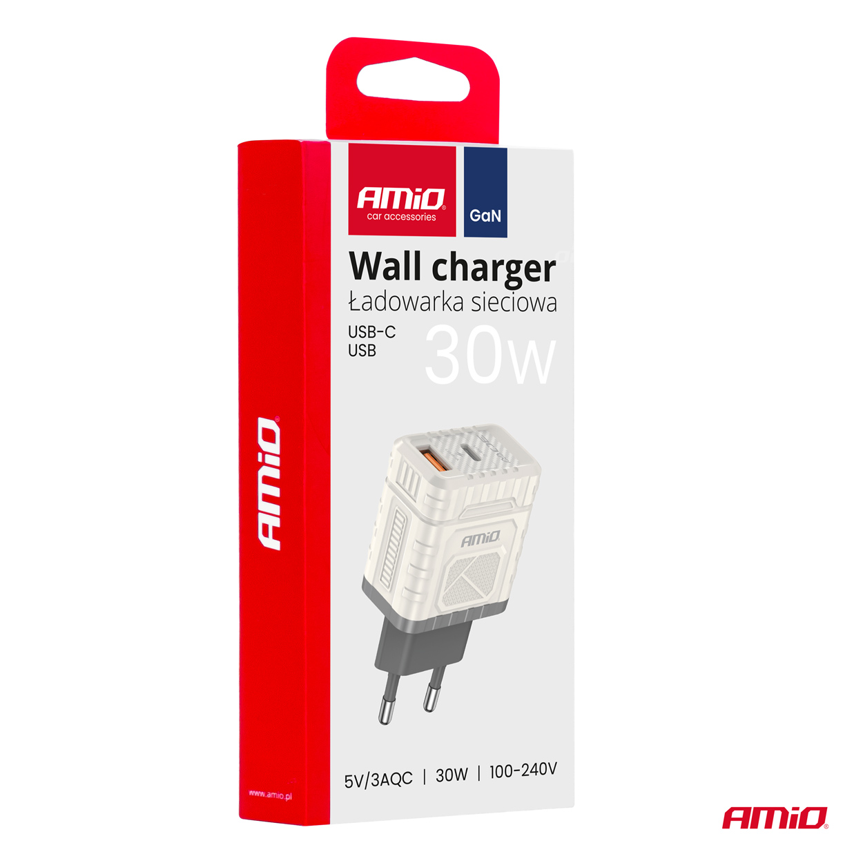 Amio - ΦΟΡΤΙΣΤΗΣ ΜΕ ΟΙΚΙΑΚΗ ΠΡΙΖΑ ΜΕ 2 ΘΥΡΕΣ USB-A+USB-C 30W 100-240V ΛΕΥΚΟ - 1 Τεμ. (04286/AM) - Image 3